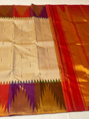 Half White Korvai Contrast Multi Color Temple Border with Body Butta Kanchipuram Silk Saree