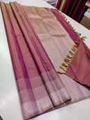 Dual Shade Golden Pink Seepu Rekku Border Kanchipuram Handloom Silk Saree