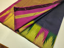 Black Traditional Korvai Multicolor Temple Border Handloom Kanchipuram Silk Saree