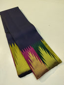 Black Traditional Korvai Multicolor Temple Border Handloom Kanchipuram Silk Saree