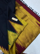 Black Maroon Korvai Temple Border Handloom Kanchipuram Silk Saree