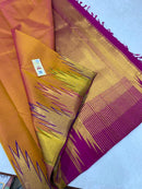 Mustard Pink Dual Shade Korvai Temple Border Pure Kanchipuram Silk Saree