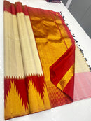 Half White Korvai Contrast Temple Border Kanchipuram Silk Saree