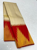 Half White Korvai Contrast Temple Border Kanchipuram Silk Saree