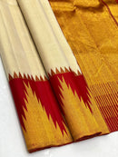 Half White Korvai Contrast Temple Border Kanchipuram Silk Saree