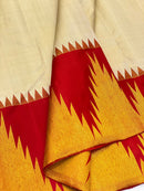 Half White Korvai Contrast Temple Border Kanchipuram Silk Saree