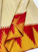 Half White Korvai Contrast Temple Border Kanchipuram Silk Saree