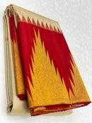 Half White Korvai Contrast Temple Border Kanchipuram Silk Saree