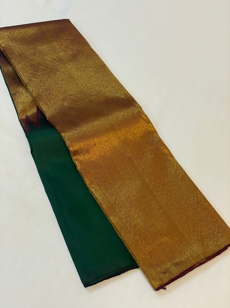 Green Maroon Korvai Raising Temple Border Kanchipuram Silk Saree