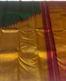 Green Maroon Korvai Raising Temple Border Kanchipuram Silk Saree
