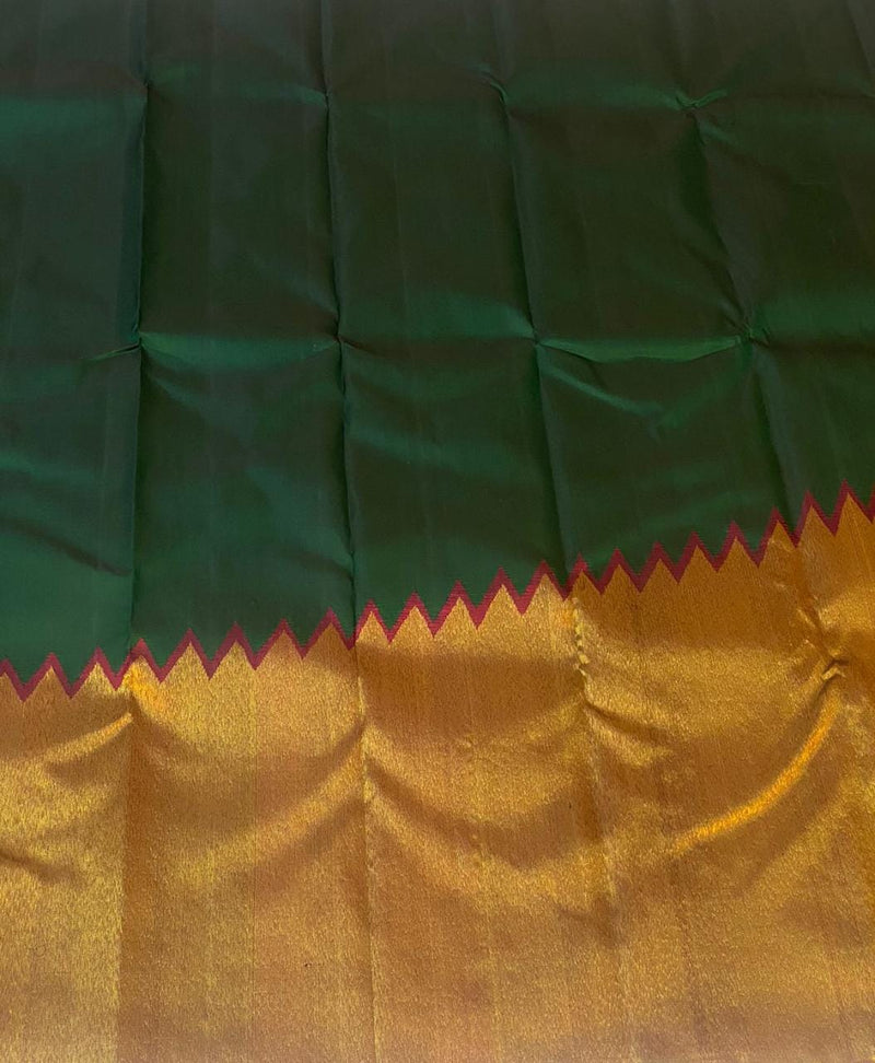 Green Maroon Korvai Raising Temple Border Kanchipuram Silk Saree