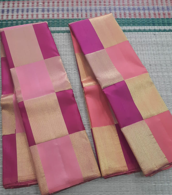 MultiColor Zari Checked Trendy Handloom Kanchipuram Silk Sarees