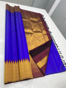 Blue Korvai Temple Border Kanchipuram Handloom Silk Saree