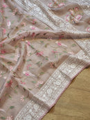 Pink Organza Embroidery Katha Chikankari Work Saree & Border with Velvet Lace