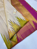 Half White Korvai Temple Border Pure Kanchipuram Silk Saree