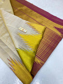 Half White Korvai Temple Border Pure Kanchipuram Silk Saree