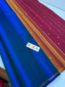 Peacock Blue Plain Handloom Kanchipuram Silk Saree with Dual Colour Pallu