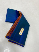 Peacock Blue Plain Handloom Kanchipuram Silk Saree with Dual Colour Pallu