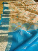 Sandal Blue Organza Saree with Embroidery work & Banarasi Style Border