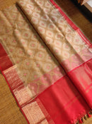 Sandal Red Organza Saree with Embroidery work & Banarasi Style Border