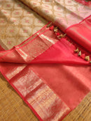 Sandal Red Organza Saree with Embroidery work & Banarasi Style Border