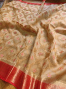 Sandal Red Organza Saree with Embroidery work & Banarasi Style Border