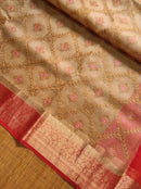 Sandal Red Organza Saree with Embroidery work & Banarasi Style Border