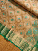 Sandal Green Organza Saree with Embroidery work & Banarasi Style Border