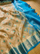 Sandal Blue Organza Saree with Embroidery work & Banarasi Style Border