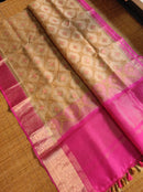 Sandal Pink Organza Saree with Embroidery work & Banarasi Style Border