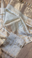 Handwoven Pure Double Tissue Silk Stripe Saree with Katan Silk