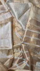 Handwoven Pure Double Tissue Silk Stripe Saree with Katan Silk