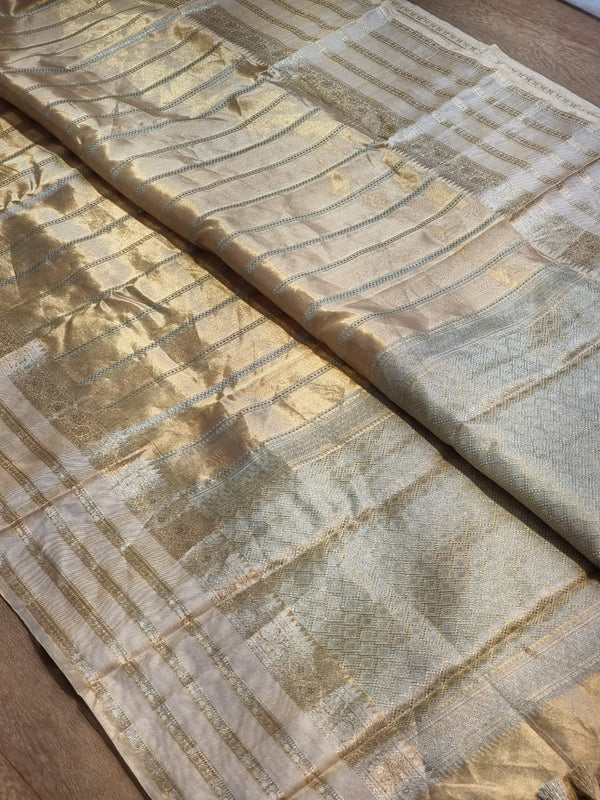 Handwoven Pure Double Tissue Silk Stripe Saree with Katan Silk