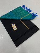 Plain Black Soft Silk Saree with Contrast Designer Pallu & Blouse