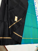 Plain Black Soft Silk Saree with Contrast Designer Pallu & Blouse