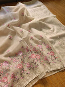Half White Organza Saree with Meenakari Skirt Embroidery Work & Crochet Lace