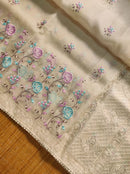 Half White Organza Saree with Meenakari Skirt Embroidery Work & Crochet Lace