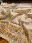 Half White Organza Saree with Meenakari Skirt Embroidery Work & Crochet Lace