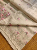 Half White Organza Saree with Meenakari Skirt Embroidery Work & Crochet Lace