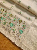 Half White Organza Saree with Meenakari Skirt Embroidery Work & Crochet Lace