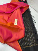 Dual Shade Orange Pink Plain Soft Silk Saree with Contrast Designer Pallu & Blouse