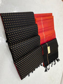 Dual Shade Orange Pink Plain Soft Silk Saree with Contrast Designer Pallu & Blouse