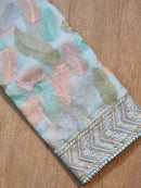 Blue Organza Saree with Leaf Embroidery Design