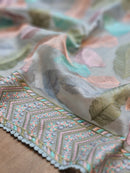 Blue Organza Saree with Leaf Embroidery Design