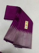 Purple Kanchipuram Silk Saree with Silver Zari Temple Border