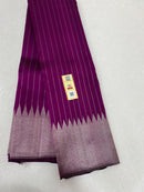 Purple Kanchipuram Silk Saree with Silver Zari Temple Border