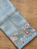 Blue Organza Saree Jacquard stripes with Floral Embroidery Border