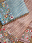 Catalogue - Organza Sarees Jacquard stripes with Floral Embroidery Border