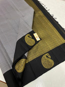 Classic Black Mini Checked Kanchipuram Silk Saree With Gold Zari Border Butta