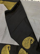 Classic Black Mini Checked Kanchipuram Silk Saree With Gold Zari Border Butta